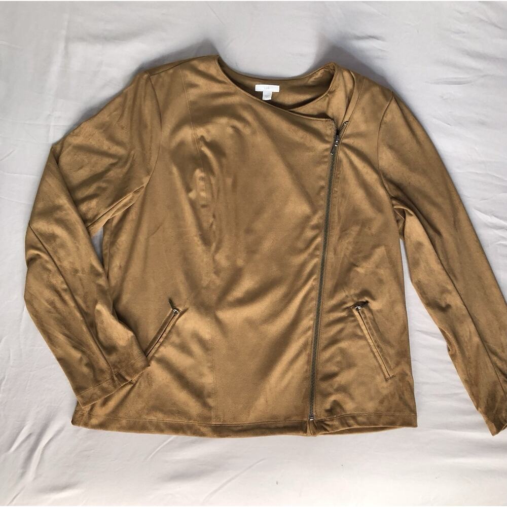 J Jill Moto Jacket Faux Suede Zip Pockets Women’s Size L Western Business Casual